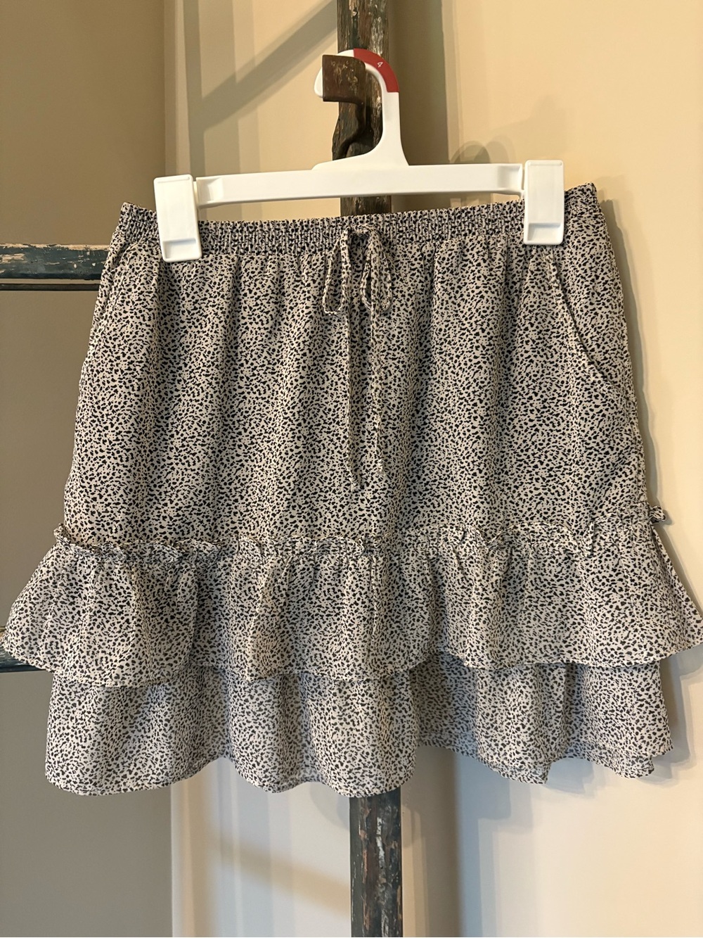 Sienna Sky Black and White Ditsy Ruffle Mini Skirt